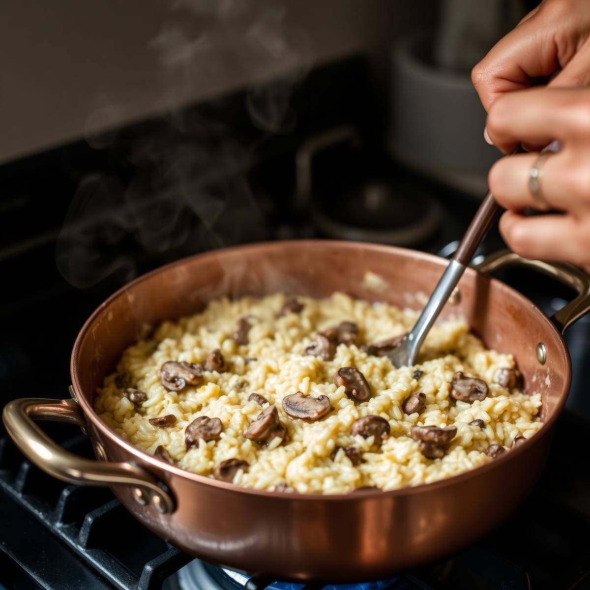 Risoto sendo mexido na panela